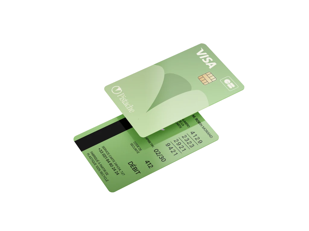 La carte Pistache verte, présentée recto et verso