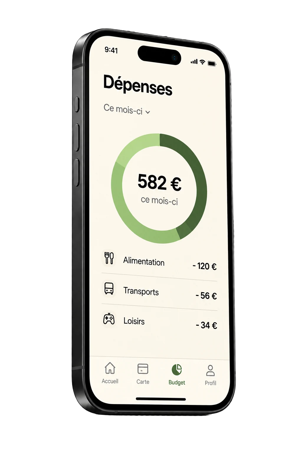 Un aperçu de l’écran des dépenses dans l’application Pistache