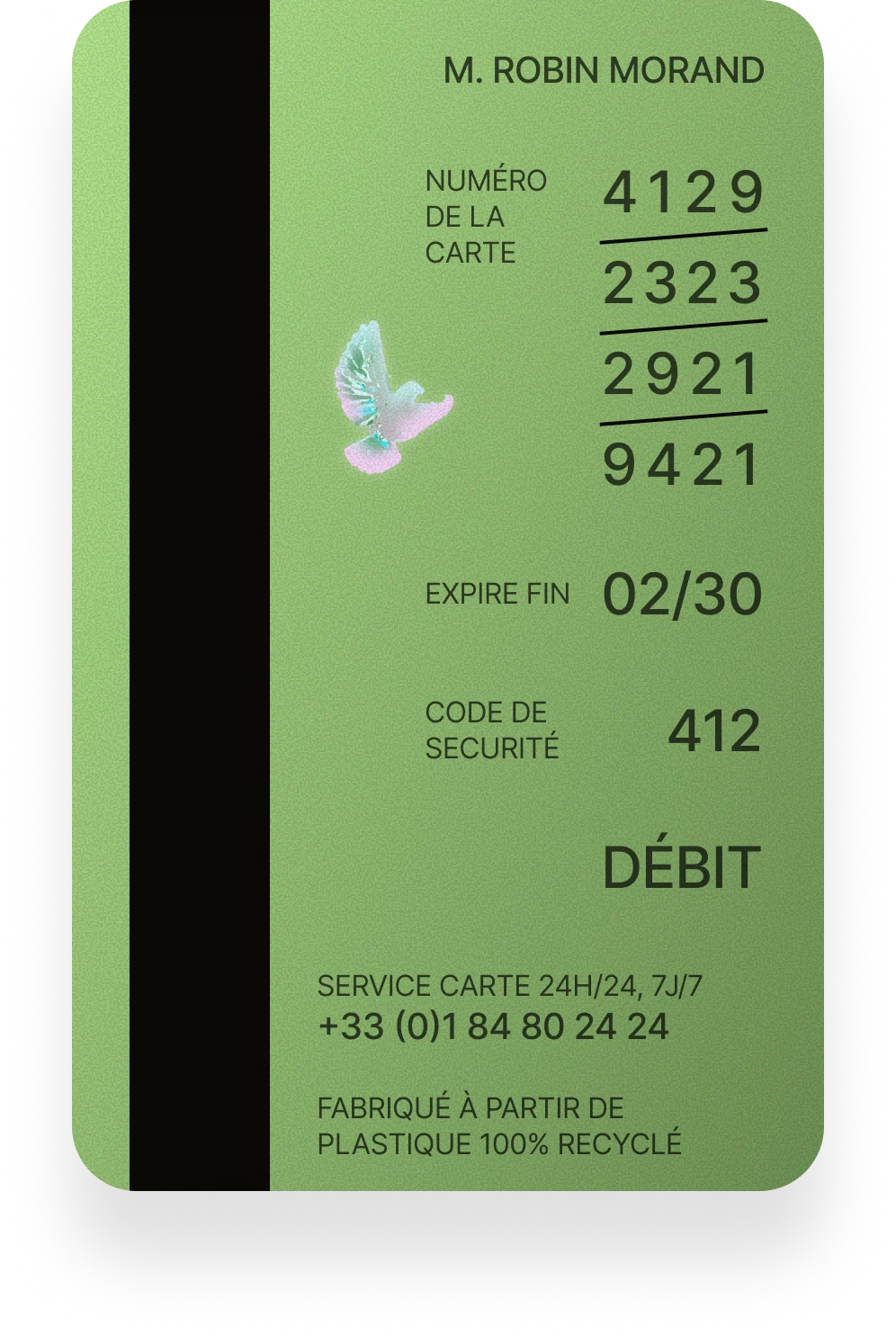 Verso de la carte bancaire Pistache